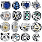 Бусины ELESHE из стерлингового серебра 925 пробы с сердечками, кошачьими лунами, счастливым клевером, подходят для Pandora, аутентичный браслет с подвесками, DIY ювелирные изделия