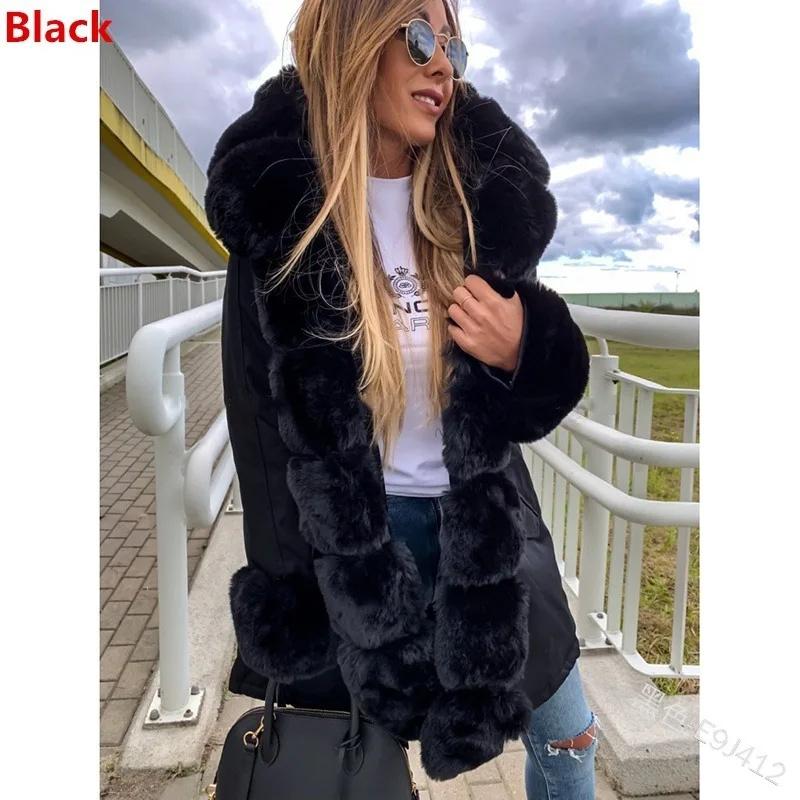 

Women Winter Warm Coat Outerwear Clothing Fashion Woolen Blends Female Elegant Zipper Thicken Coat Hooded Long Jackets