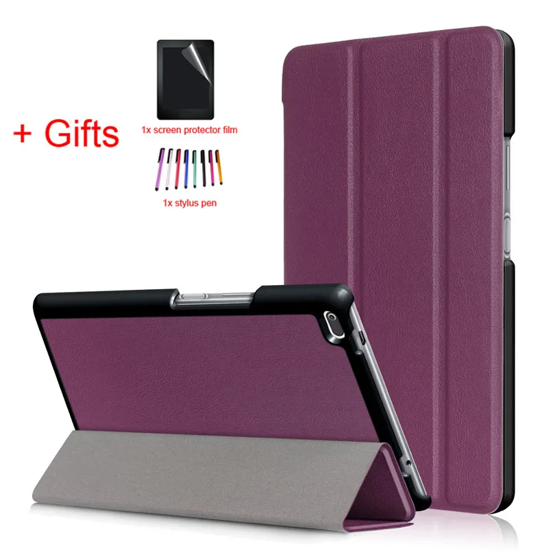 Purple Из искусственной кожи чехол Чехол для lenovo Tab4 Tab 4, 8 TB-8504x TB-8504F TB-8504N TOUCHBeauty TB-850 4, 8 дюймов планшет Funda Чехол-книжка на магните чехол+ Защитная пленка на экран+ подставка для ручек - Цвет: Purple