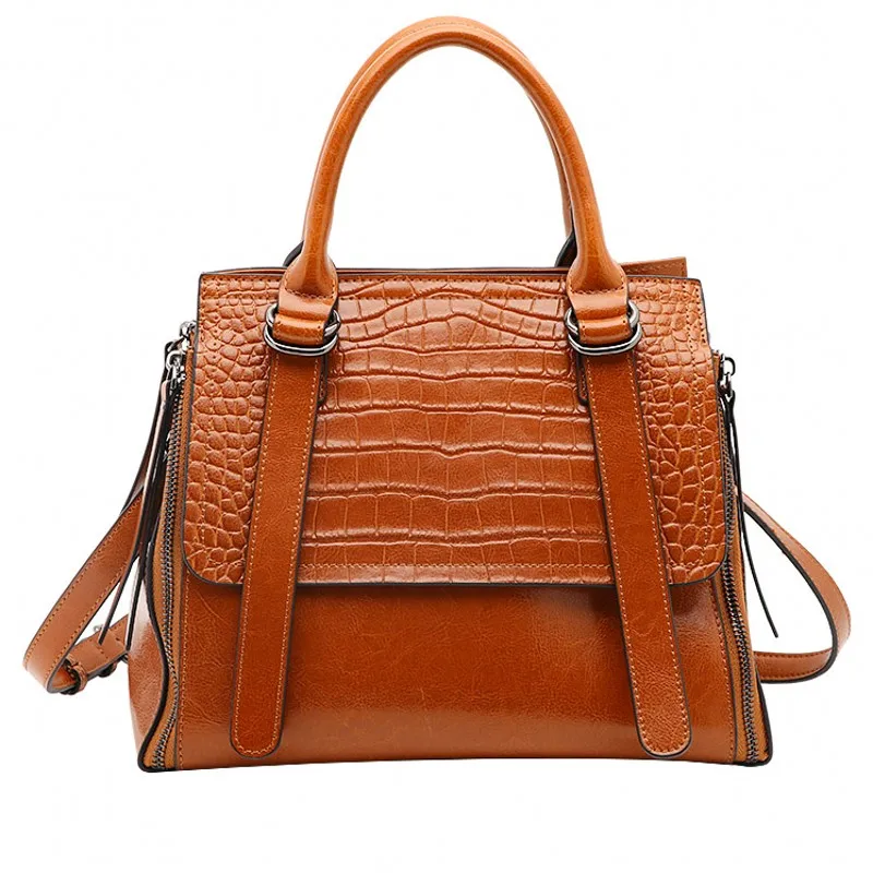 

High Capacity Genuine Leather Womens Crocodile Pattern Handbag Fashion Cowhide Armpit Shoulder Bag Vintage Crossbody Bags