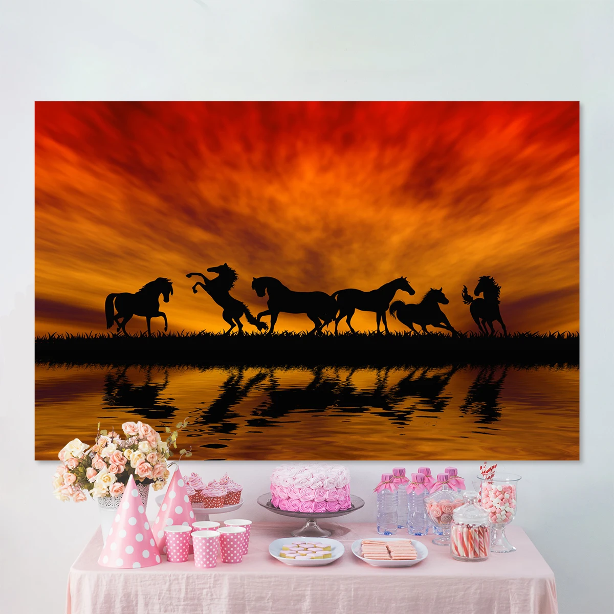 

Sunset Glow Beach Sea Grassland Horse Landscape Photocall Photophone Backdrop Photo Studio Props Photography Background Vinyl