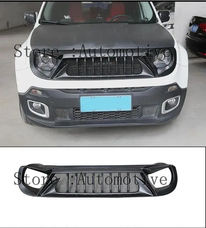 

For Jeep Renegade 2015-2018 Black Angry Bird Style Grill Upgrade Air Intake Styling ABS Grille Front Bumper Protector