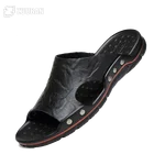 Сланцы из натуральной кожи для мужчин и женщин, летние Нескользящие шлепанцы, домашняя модная повседневная обувь, большие размеры