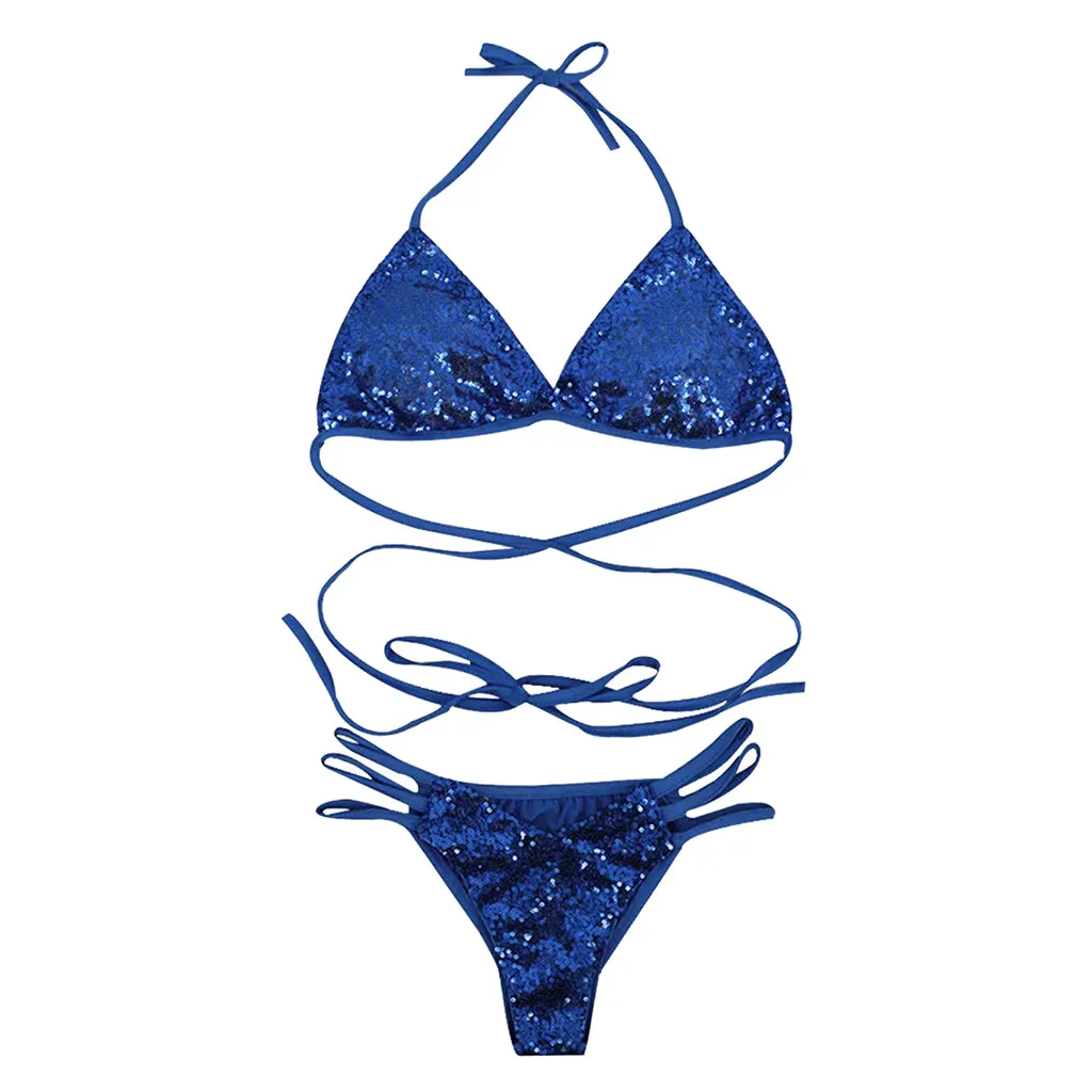 Сексуальный женский бикини 2020 бандажный комплект с блестками и пряжкой пуш-ап