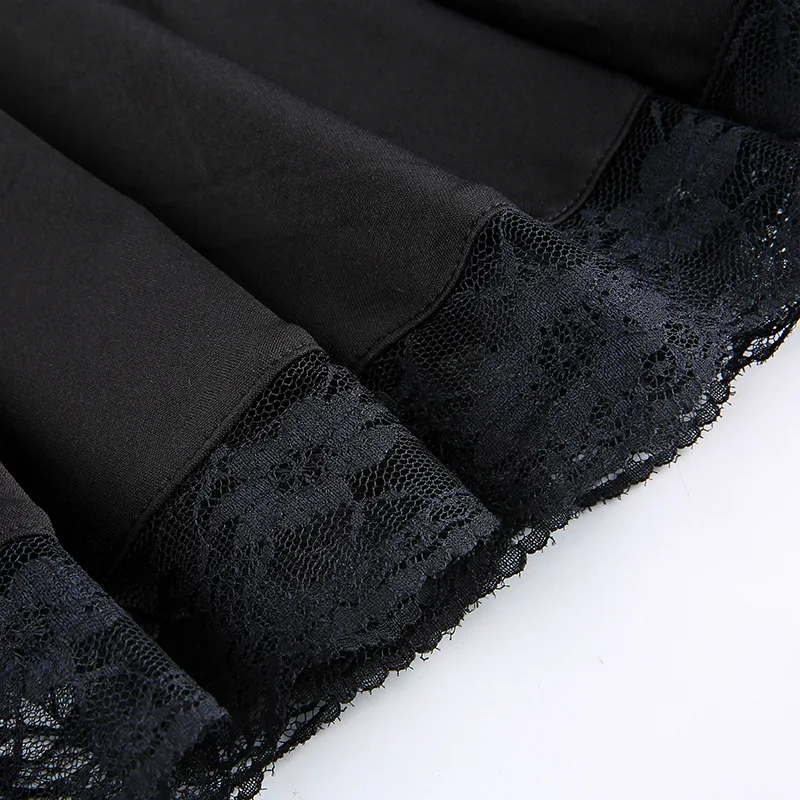 

Lady Slim Lace Patchwork Pleated Hipster Cool Mini Causal Skirts Women Solid Black Gothic Empire Skirt 2021 Summer Street Basic