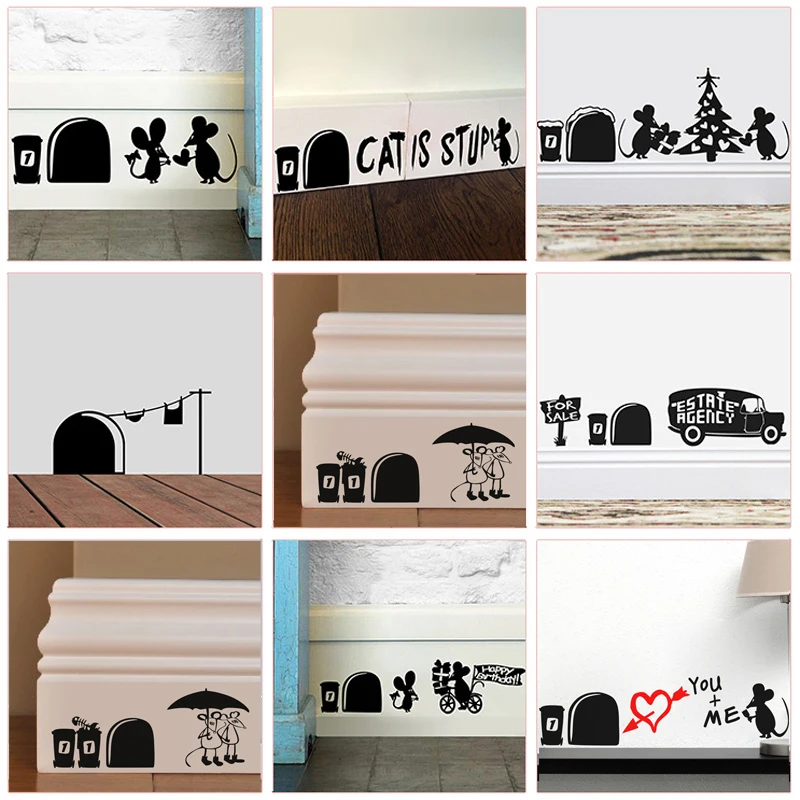 Забавные наклейки на стену в виде мыши для кухни спальни плинтуса украшение дома