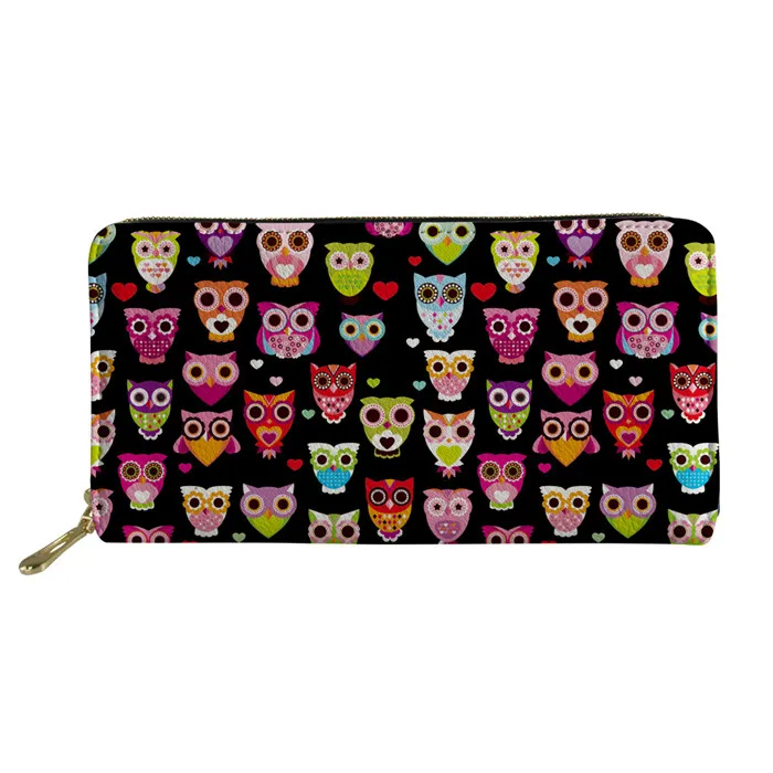

Black Cartoon Owl Long Wallet Phone Bag for Women Cute Pu Leather Ladies Zipper Coin Purse Girls Clutch Money Bag