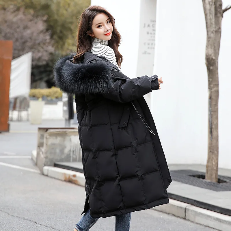 

Down Jacket Female 2021 Winter Mid-length With Hair Collar And Belt Draw The Rope New Korean Thickened Temperament Zipper