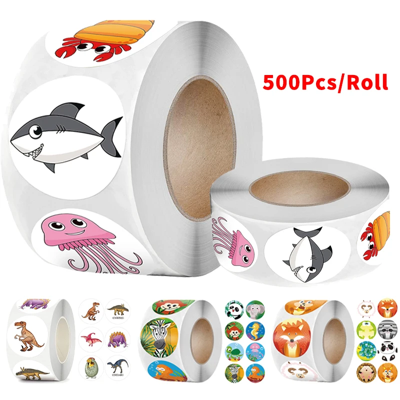 

500 Pcs Cute Cartoon Marine Life Stickers Roll Encouragement Reward Children Label Scrapbooking Decoration Stationery Stickers