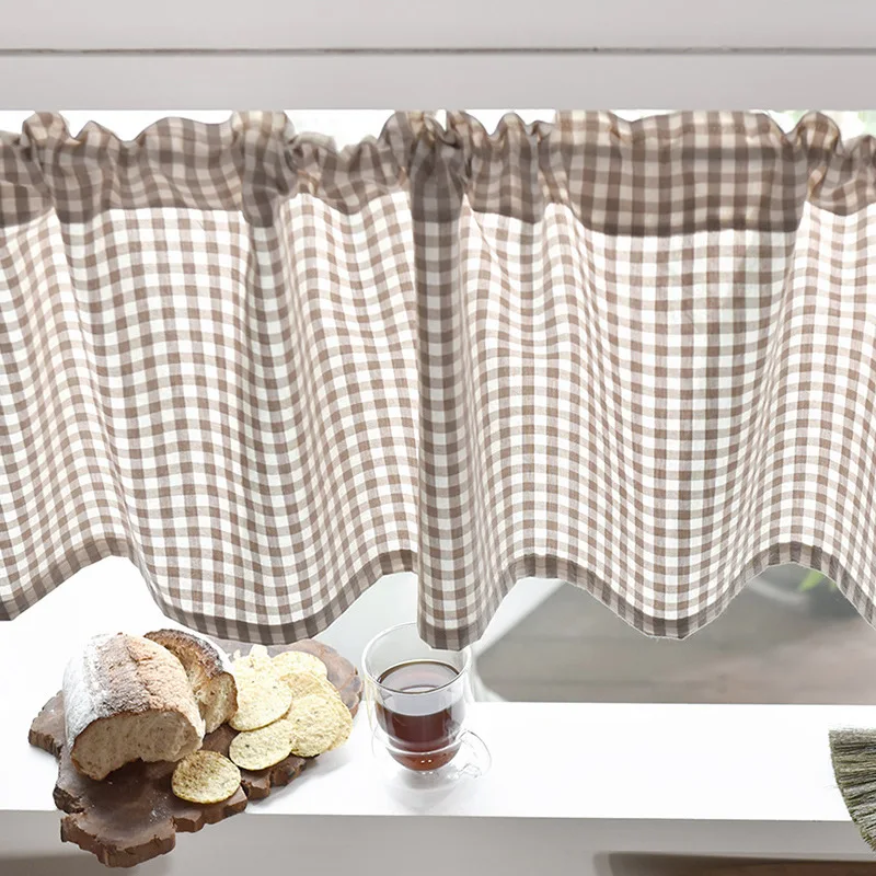 kitchen short curtain road pocket curtain for cabinet door half curtain bay window plaid drapes cafe living room home decor free global shipping