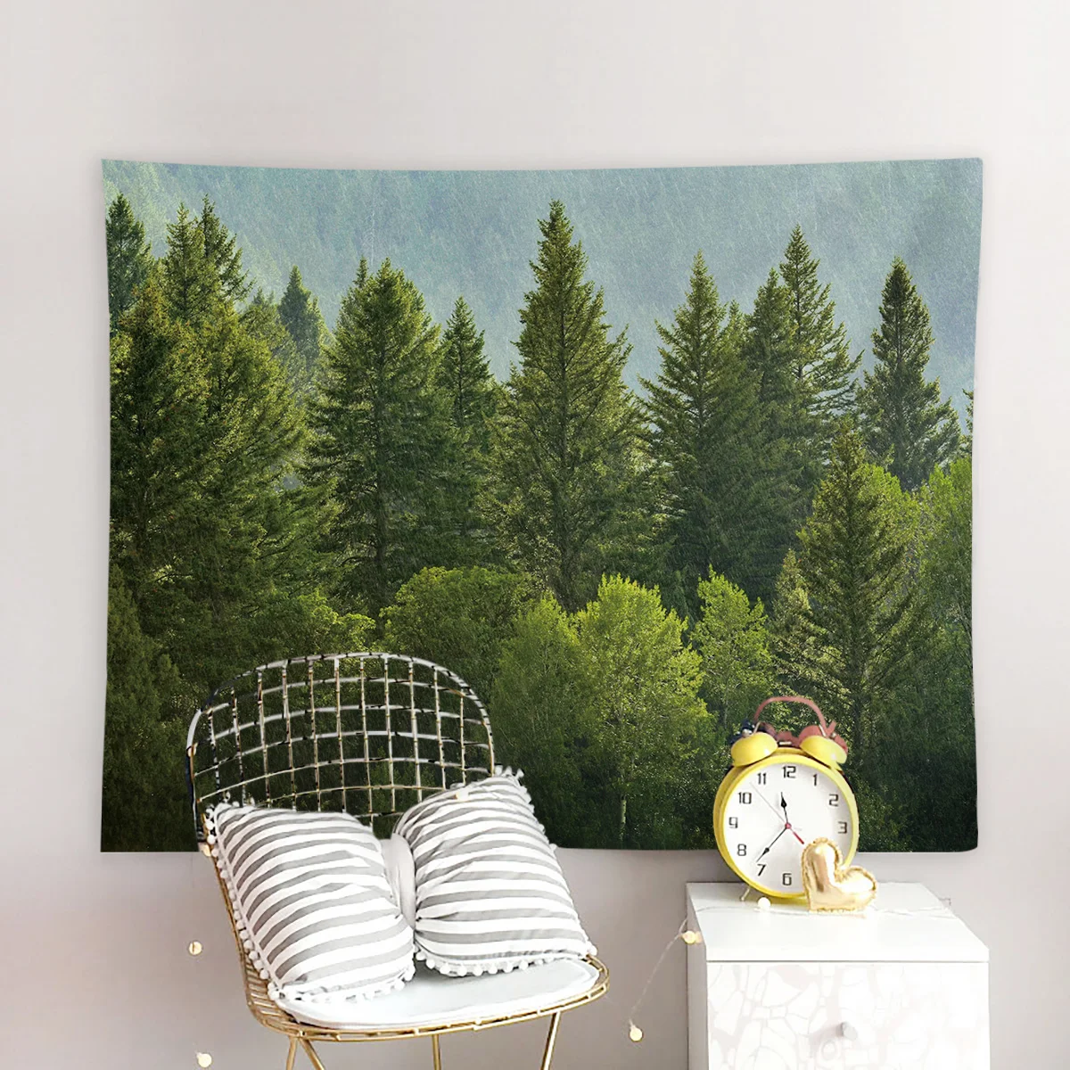 

Green Pine Forests And Rain On Hillsides Tapestry Wall Decor Wall Art Home Art for Living Room Decoration