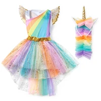 girl rainbow unicorn dress for kids embroidery ball gown baby girl princess birthday dresses party costume halloween cl