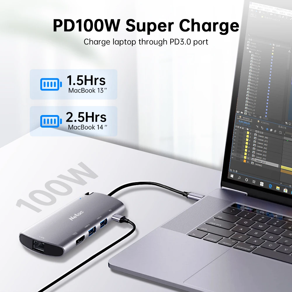 Чехол Netac USB C Hub Type 3 1 M2 SSD 6 в HUB 4K HDMI RJ45 PD 0 M.2 B-Key для настольного ноутбука MacBook Pro Air