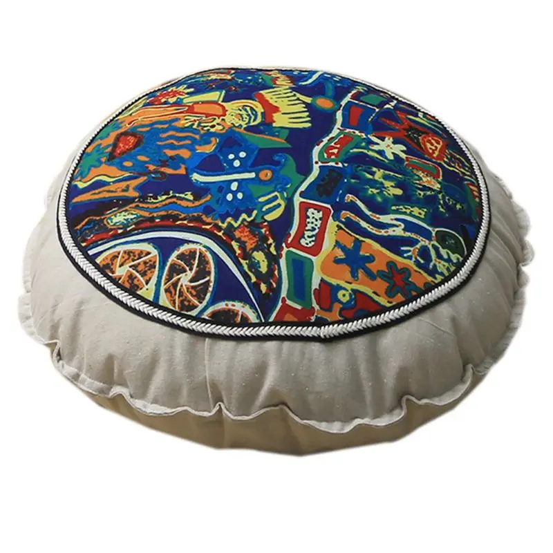 

55cm Pastoral Style Large Round Floor Pillow Futon Ethnic Floral Printed Thick Filled Seat Cushion Pads with Zipper