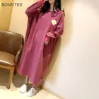 Ночная рубашка женская, в полоску, с длинным рукавом, с принтом, большого размера плюс, 4XL, Женская Весенняя Пижама, мягкая, для студентов, длинная ночная рубашка в стиле ретро