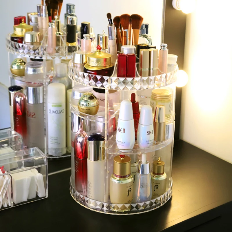Новинка 360 прозрачная вращающаяся коробка для хранения косметики Настольный