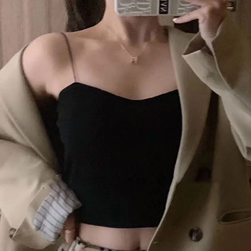

Camisole Threaded Cotton Tube Top With Chest Pad Ultra-Fine Shoulder Strap Pure Cotton Wrapped Chest Tube Top Women FS99