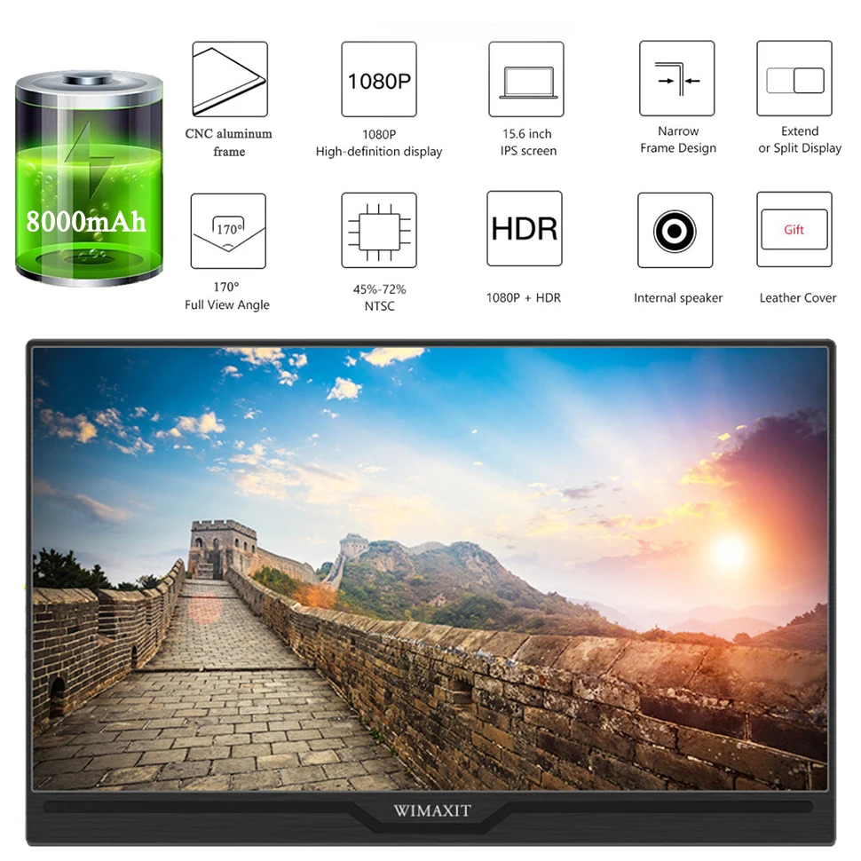 WIMAXIT 15 6 портативный монитор Встроенный аккумулятор USB C HDMI сенсорный экран для