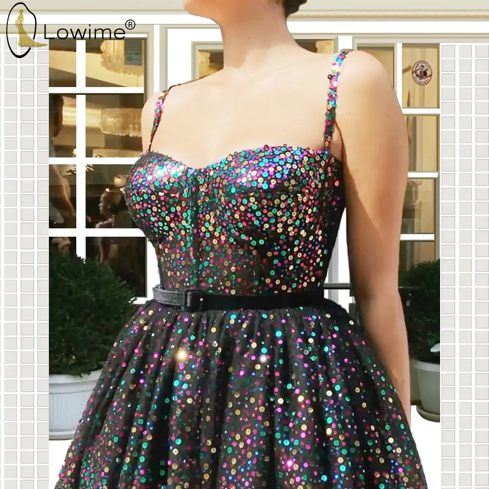 Вечернее платье с разноцветными блестками ТРАПЕЦИЕВИДНОЕ в пол на тонких