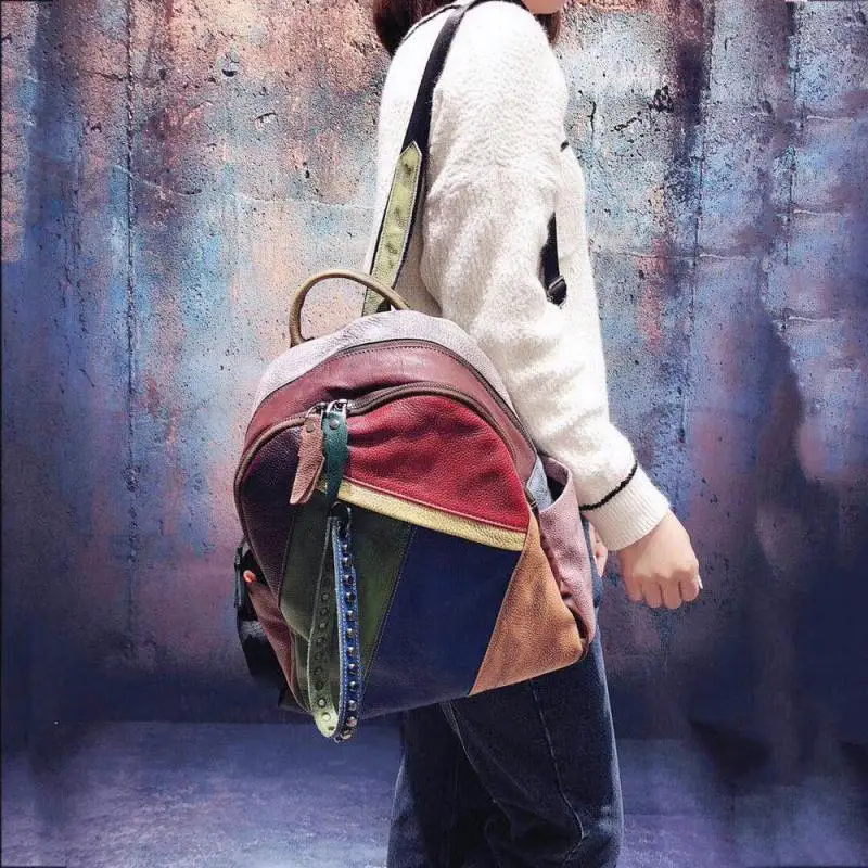 

Bestform Vintage Backpack 2020 New Hand-wiping Random Color Mixing Genuine Leather Women Shoulder Bag Travel Backpacks