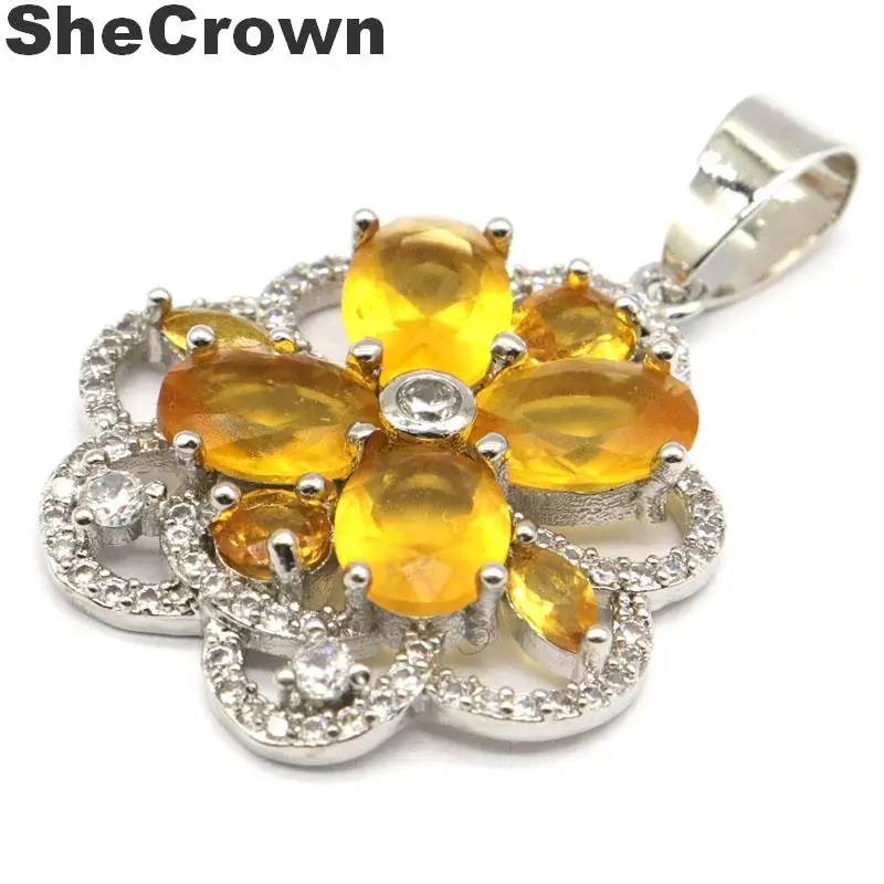 33x23mm SheCrown Fancy Created Золотой Цитрин CZ женские вечерние серебряные подвески