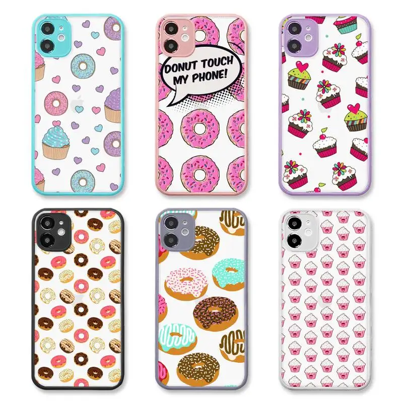 

girly cute donut cake Phone Case purple matte transparent For iPhone 7 8 x xs xr 11 12 pro plus max mini Clear Funda