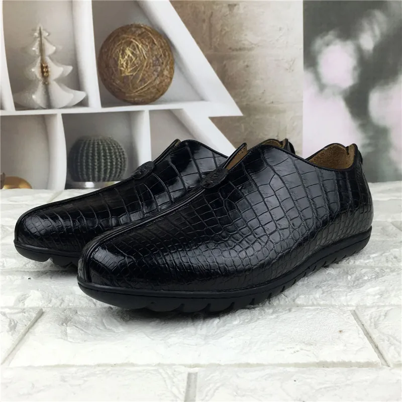 Мужские туфли из натуральной крокодиловой кожи с мягкой резиновой подошвой