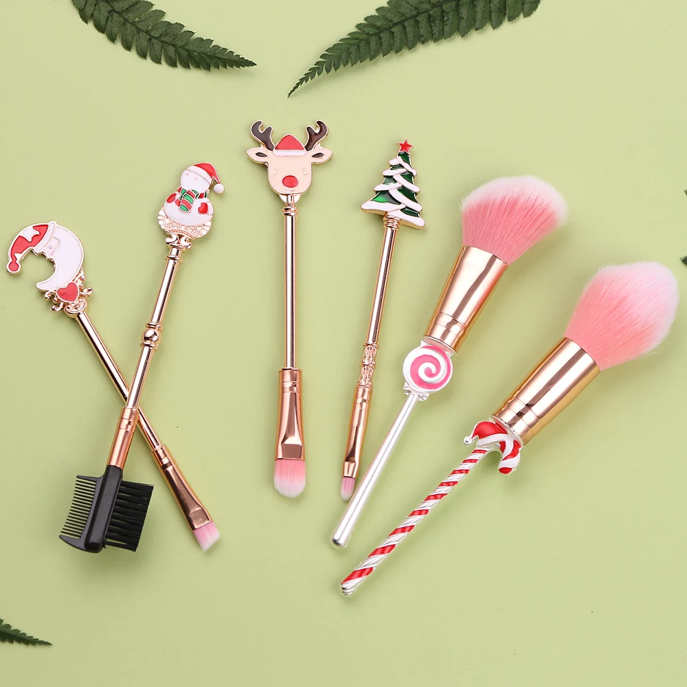 НОВАЯ РОЖДЕСТВЕНСКАЯ Кисть для макияжа Candy, милый мини-набор для макияжа с изображением оленя и конфет, шесть упаковок+ бархатная сумка