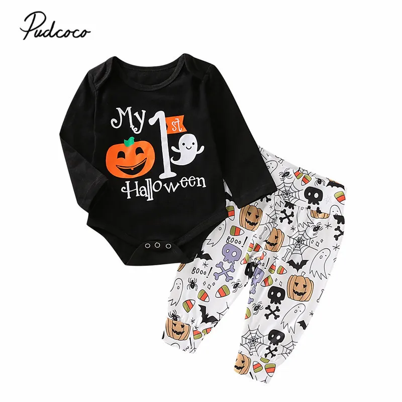 2019 Baby Halloween Clothing Toddler Boys Girls Clothes 2pcs Sets Long Sleeve Pumpkin Romper Cartoon Pants Outfits 0-24M | Детская