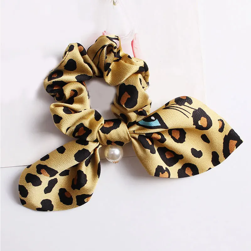 Леопардовый ободок для волос ретро бант с кроличьими ушками резинки жемчужным