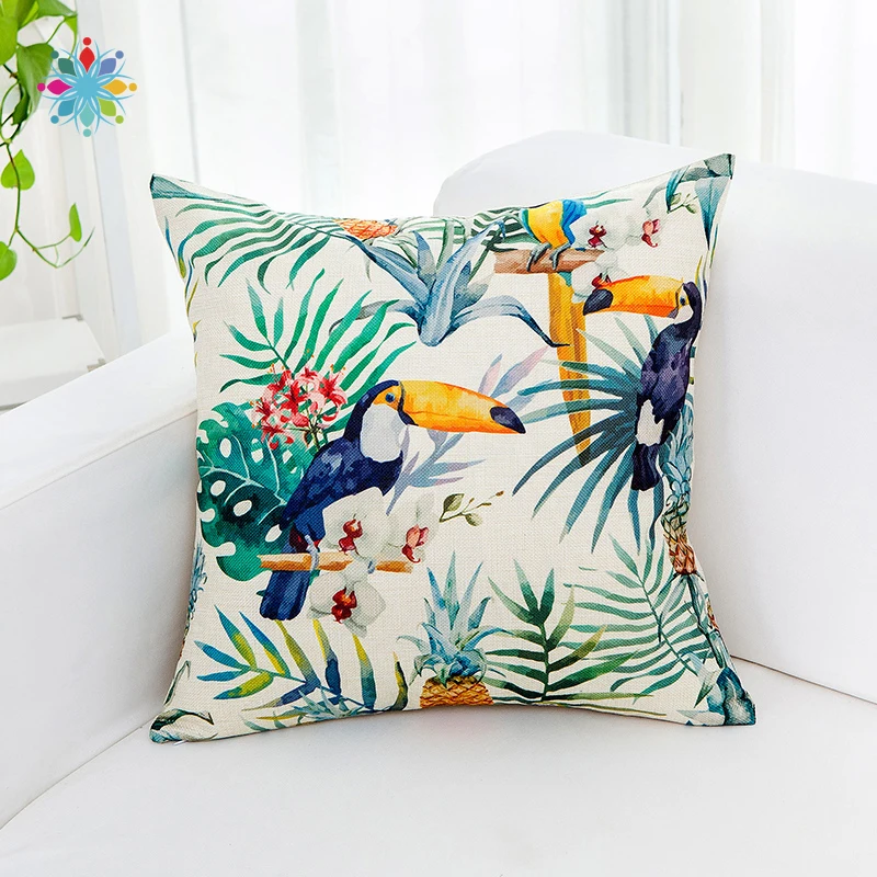 

45 X 45cm Cushion Cover Tropical Cotton And Linen Plants Bedspread Pillowcase Square House Sofa Pillow Cover TLS