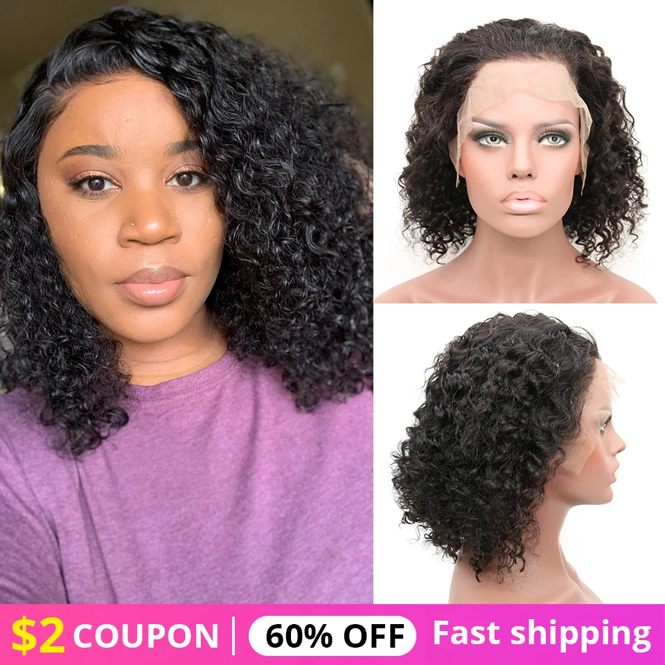 Парики из человеческих волос 150 ден парики на фронте Короткие вьющихся для черных