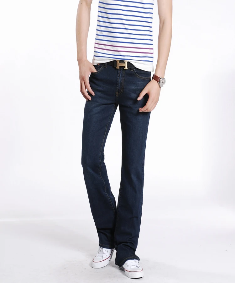 Men Spring Autumn Slim Fit Flared Jeans Pants Homme Business Casual Boot Cut Denim Trousers Mens Stretch Long Flare Jeans Blue