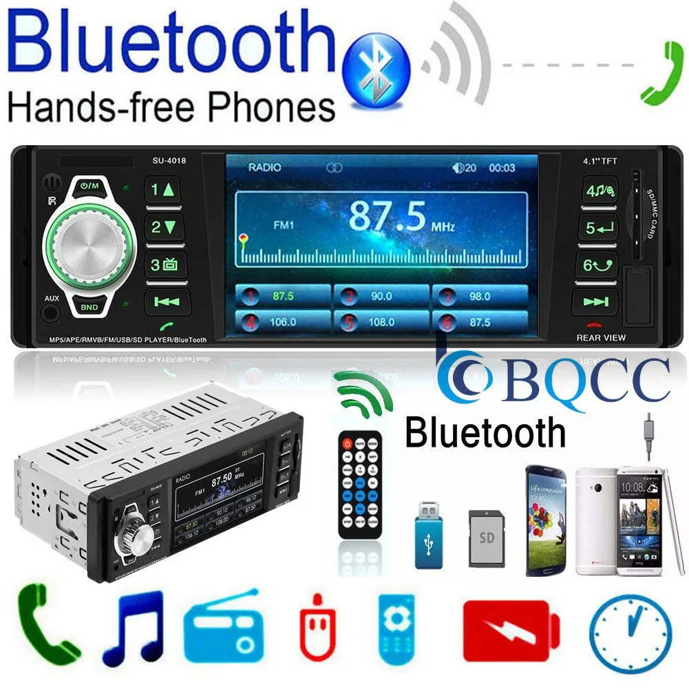 1 Din FM радио автомобиля 4 дюйма TFT экран Bluetooth Mp5 плеер USB/SD AUX Стерео Авторадио