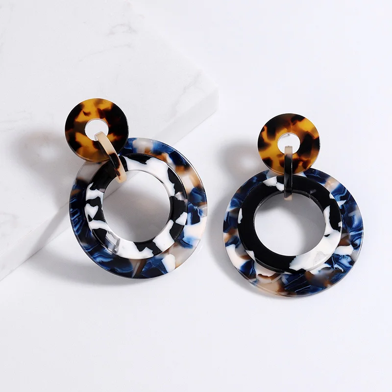 004 Tortoiseshell Big Circle Geometric Earrings For Women Leopard Acrylic Earing Bohemian Vintage Jewelry Pendientes Mujer Moda - Окраска металла: 004
