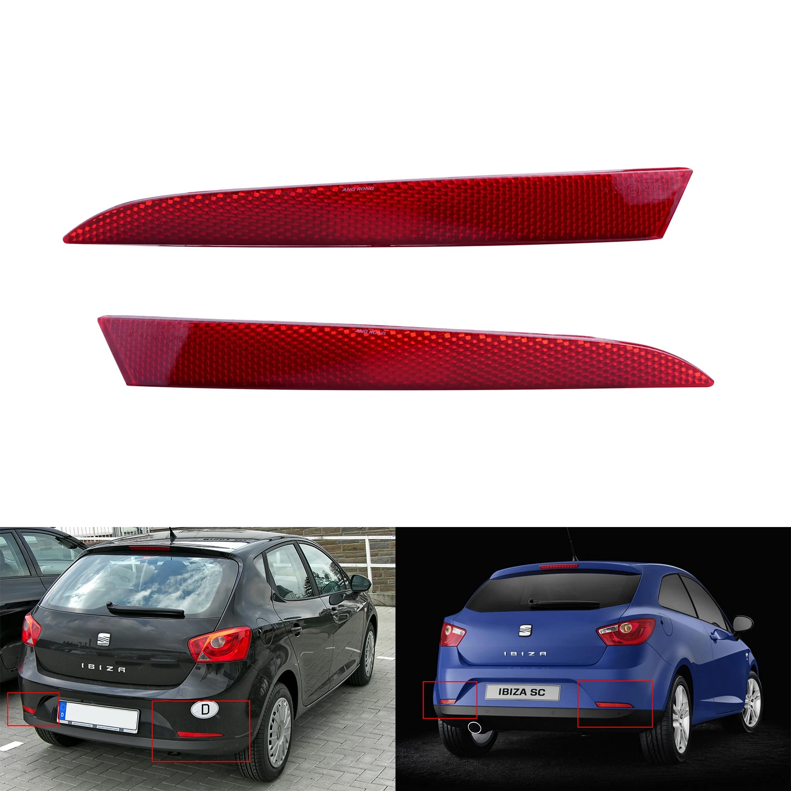 Пара красных линз, отражатель заднего бампера для Seat Ibiza 6J MK V 2008-2012 N/S & O/S
