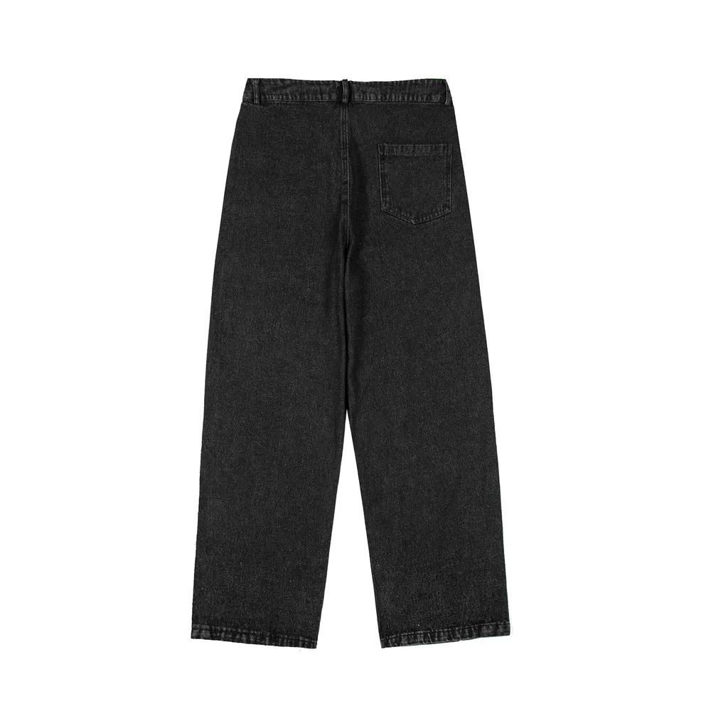 2021 Stylish Patch Embroidery Retro Washed Men Baggy Jeans Trousers Hip Hop Straight Wide Cotton Kpop Denim Pants Pantaloni Uomo