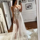 LORIE сексуальные блестящие свадебные платья с 3D цветами в богемном стиле на тонких бретельках без рукавов с высоким Боковым Разрезом Свадебные платья халат