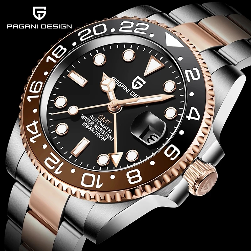 PAGANI DESIGN Top Brand 40mm GMT Men's Automatic Watch Sapphire Glass 100M Waterproof Mechanical Wristwatch Relogio Masculino