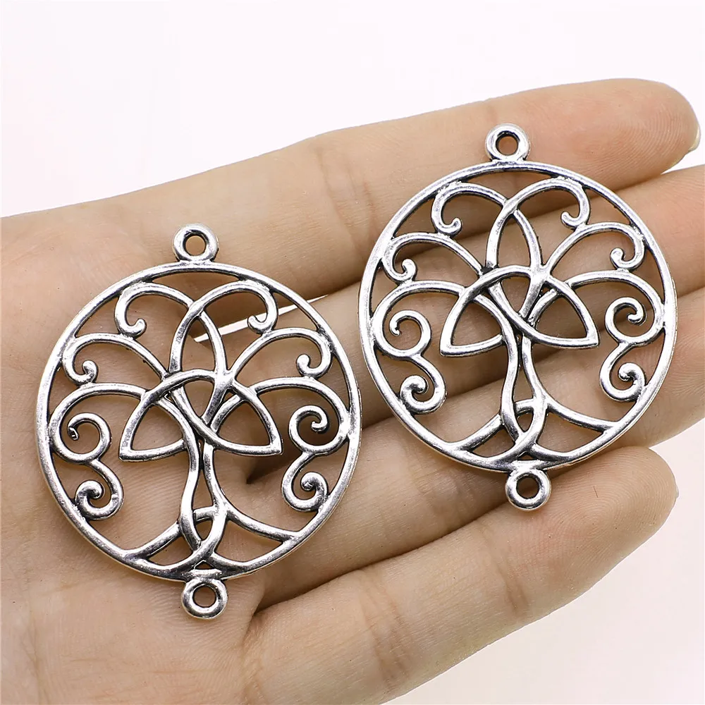 4 шт. соединитель Triquetra Life Tree, соединитель для подвесок, аксессуары ручной работы, античный Серебристый цвет, 40x49 мм