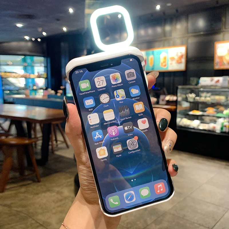 

For iPhone 12 Pro Max Ring Light Flash Case LED Selfie Flashlight Cellphone Case Cover For iPhone 11 Pro X XS Max 7 8 Plus XR