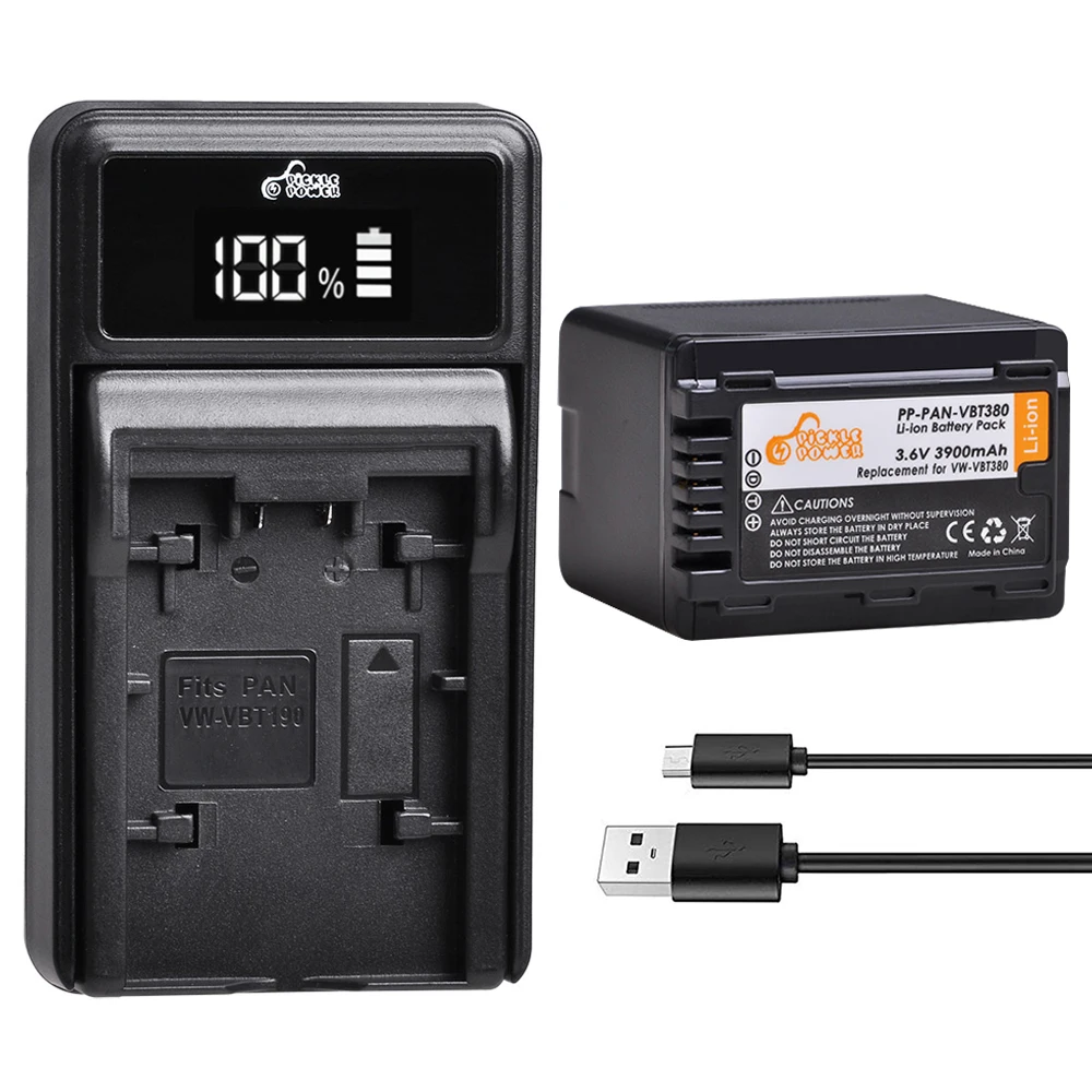Аккумулятор VW-VBT380 3900 мАч + зарядное устройство со светодиодом USB для Panasonic HC-V720 V727