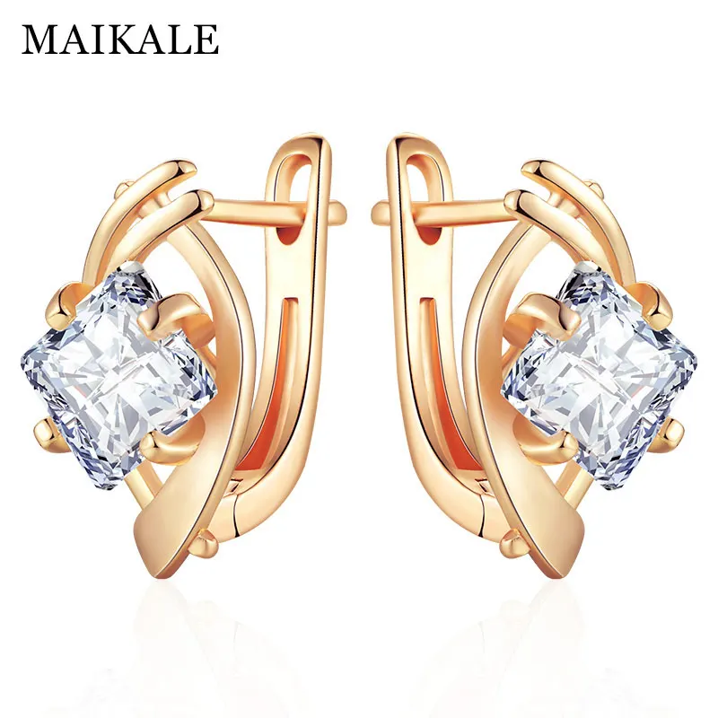 Gold MAIKALE, новая мода, горячая распродажа, квадратная форма, позолоченные/посеребренные серьги с цирконием кубической огранки для женщин, ювелирное изделие, подарок brincos bijoux - Окраска металла: Gold