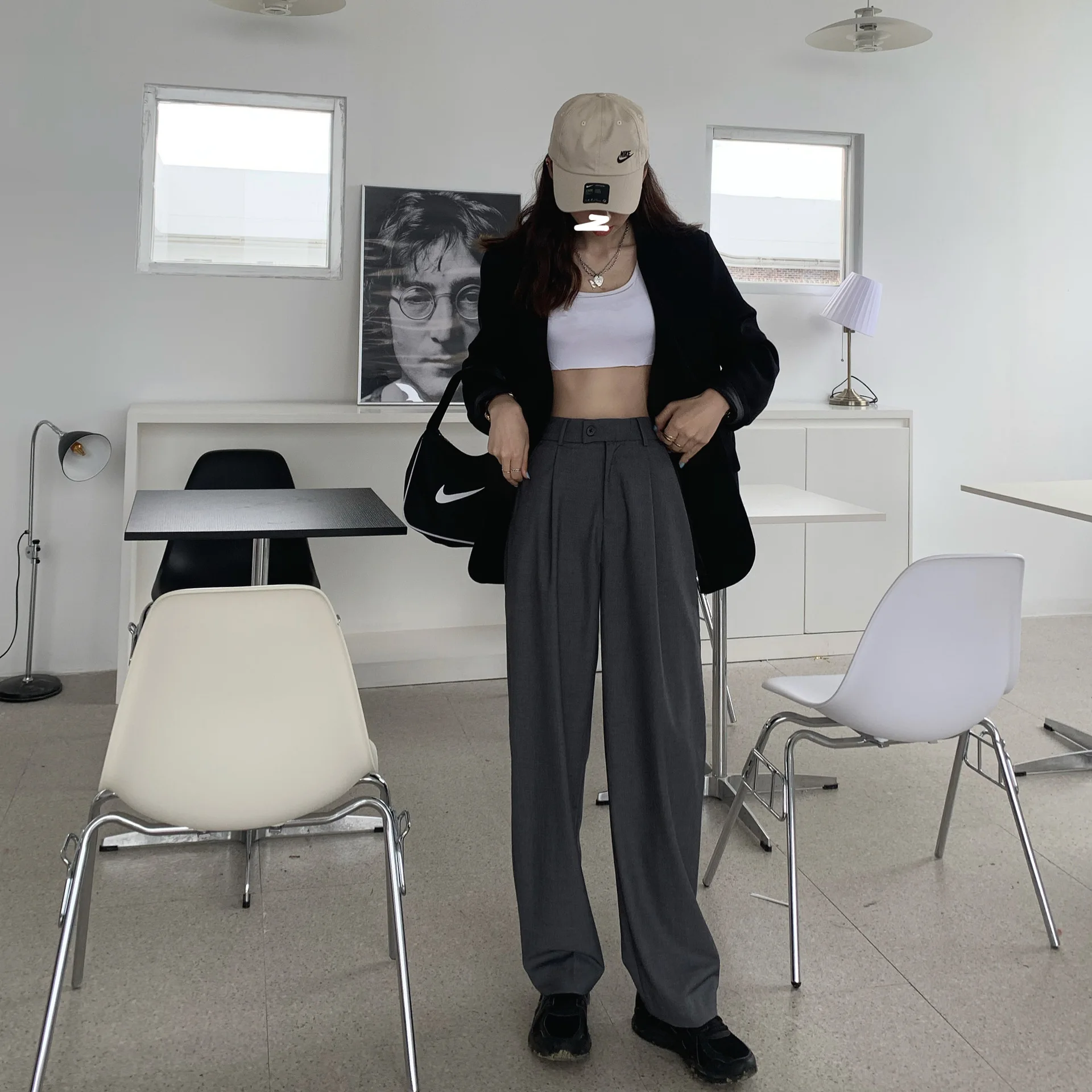 

2021 Early Autumn New Chic Korean Version of Loose Wide-leg Pants Suit Casual Pants Long Pants