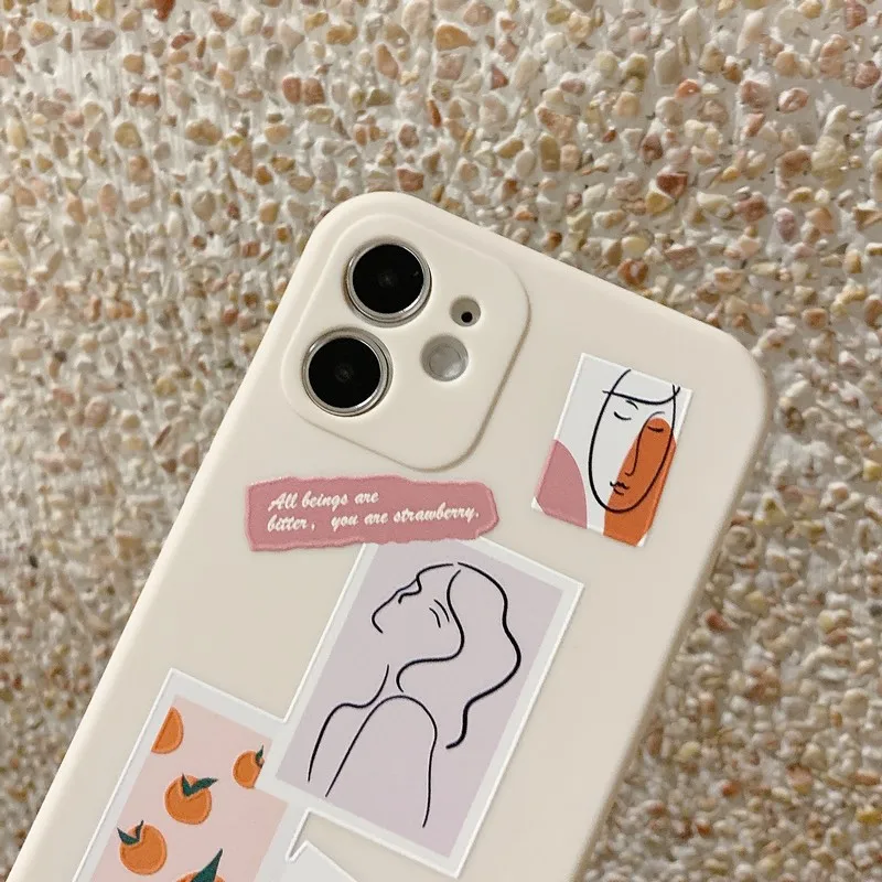 

Simple Lines Art Portrait Girl Painting Soft Silicone phone case For iPhone 11 12 Pro Max Mini XR X Xs 7 8 Plus Shockproof Cover