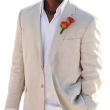 Conjunto de chaqueta y pantalones para hombre, traje ajustado de 2 piezas con solapa de muesca, Blazer Beige hecho a medida, para boda y fiesta (3)