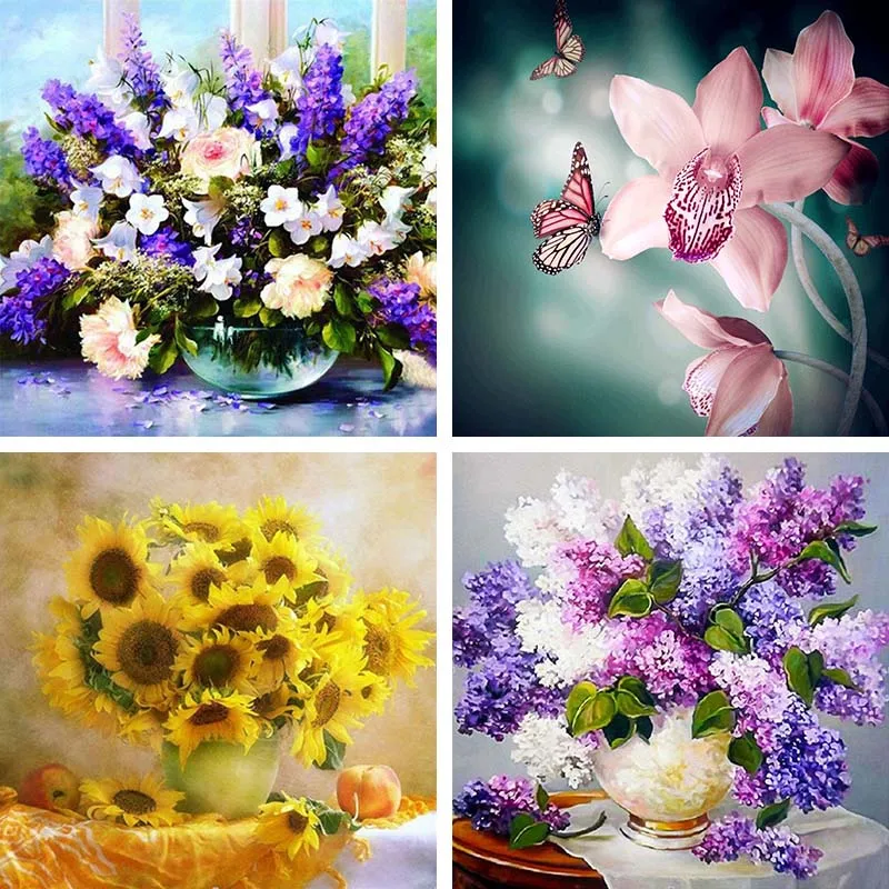 

Full Drill 5D DIY Diamond Painting Plant Flowers 3D Diamond Embroidery Vase Decor Landscape Mosaic Cross stitch Home Decor H84