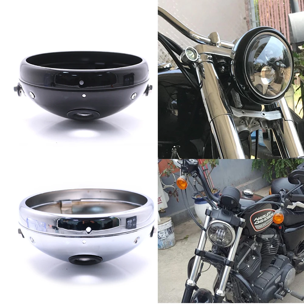 

Motorcycle Chrome Black Headlight Base 7-Inch Retro Bucket Motorcycle Modified Headlight Base LED Headlight Shell For Harley