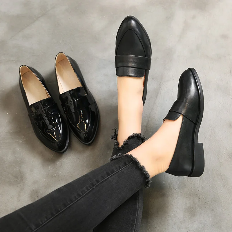 

Новинка; Модные женские кожаные туфли-оксфорды; Женские оксфорды в британском стиле с острым носком; Туфли-Дерби; Мягкие удобные лоферы для ...