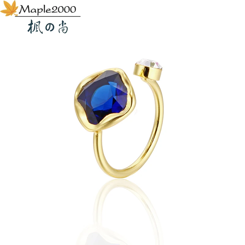 Женское кольцо с регулируемым отверстием синий красный кристалл латунное